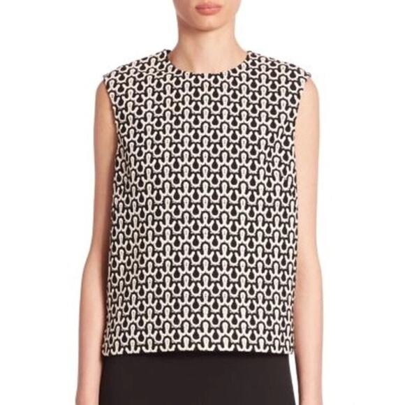 Derek Lam Black & White Sleeveless Crochet Jersey Zip Up Back Top Size small - Picture 1 of 10